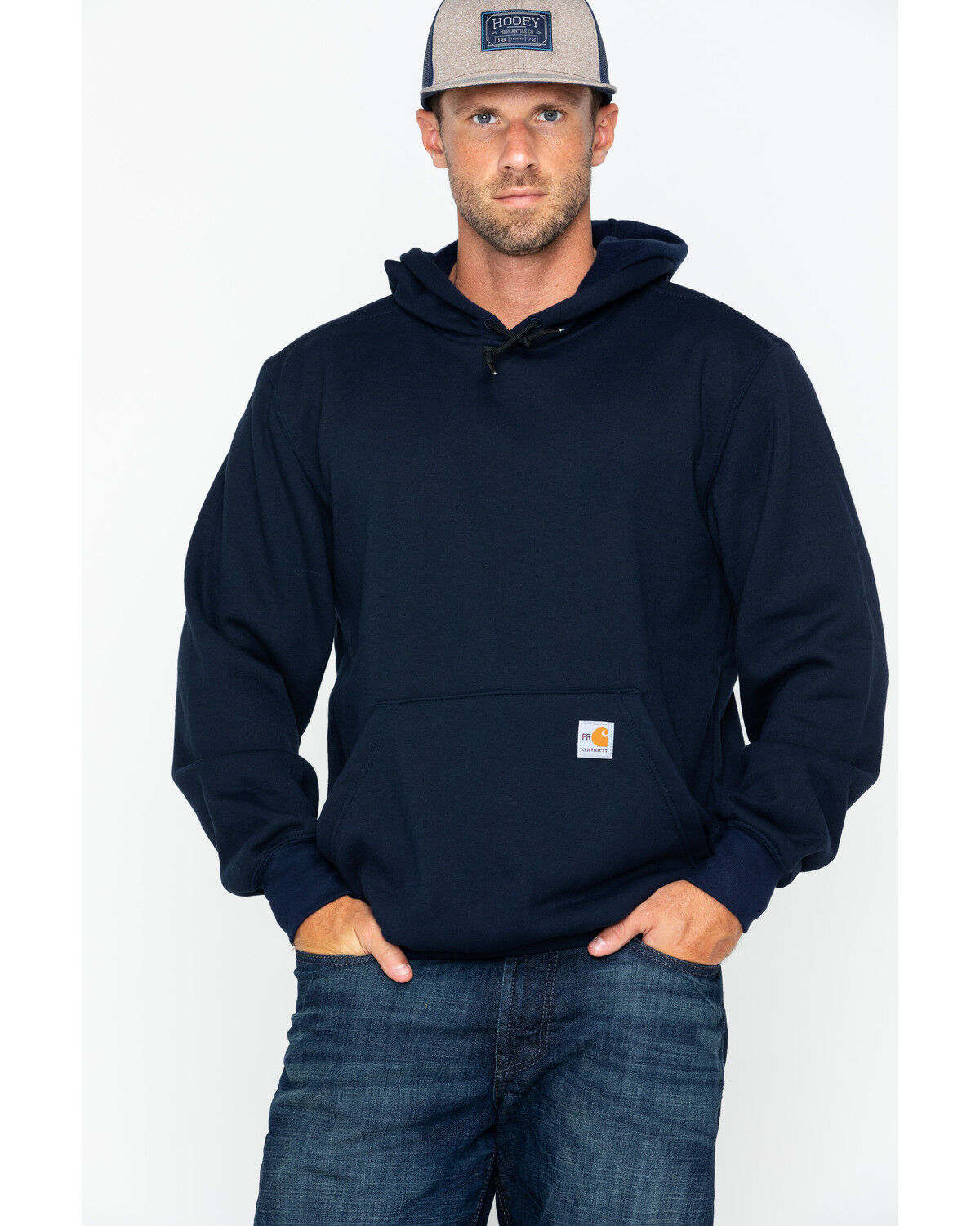 Image #1 - Carhartt Men's FR Hooded Pullover Solid Work Sweatshirt - Big & Tall, Navy, hi-res