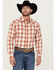 Image #1 - Wrangler Retro Men's Plaid Print Long Sleeve Snap Performance Western Shirt, Rust Copper, hi-res