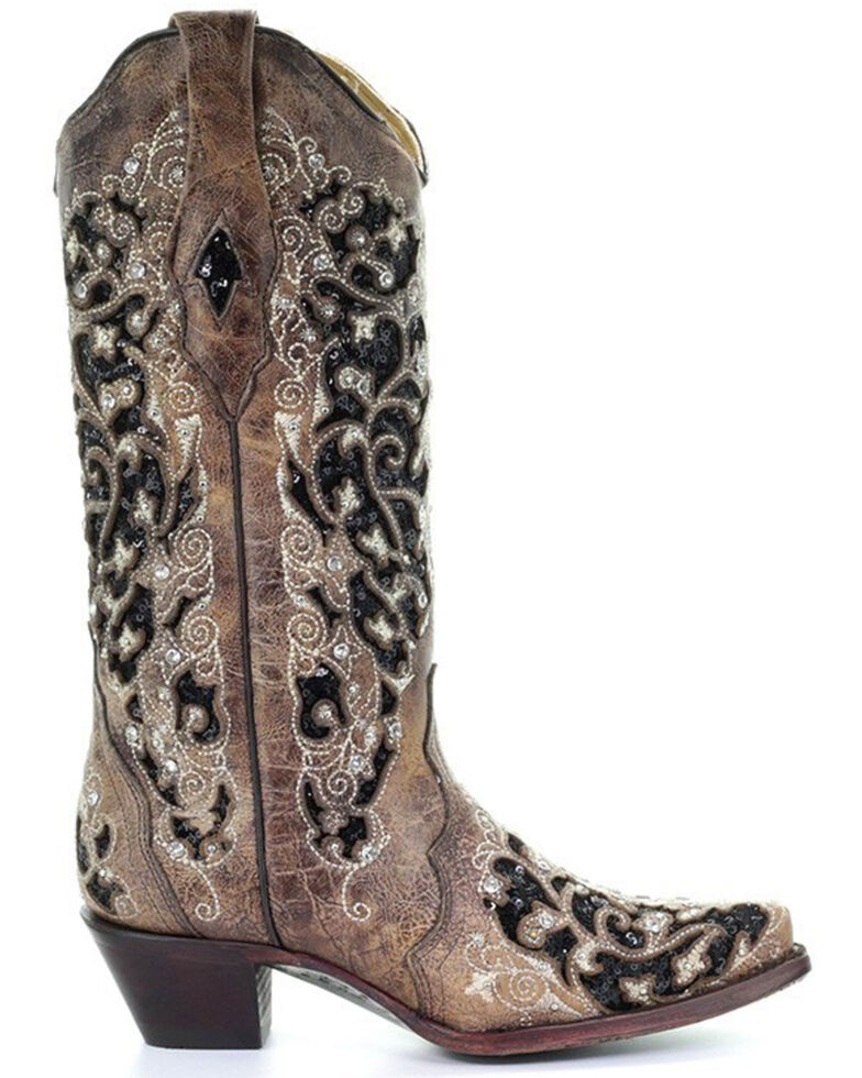 Corral Women's Floral Embroidered Western Boots - Snip Toe, Brown, hi-res