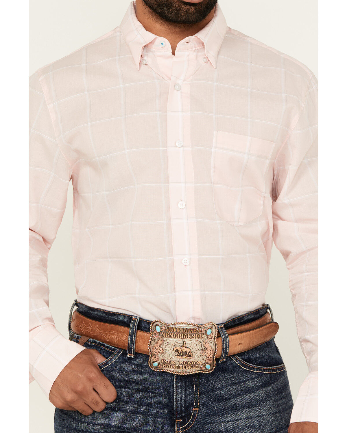 Image #3 - Wrangler X Cody Johnson Men's Checkered Print Long Sleeve Button-Down Western Shirt, Pink, hi-res