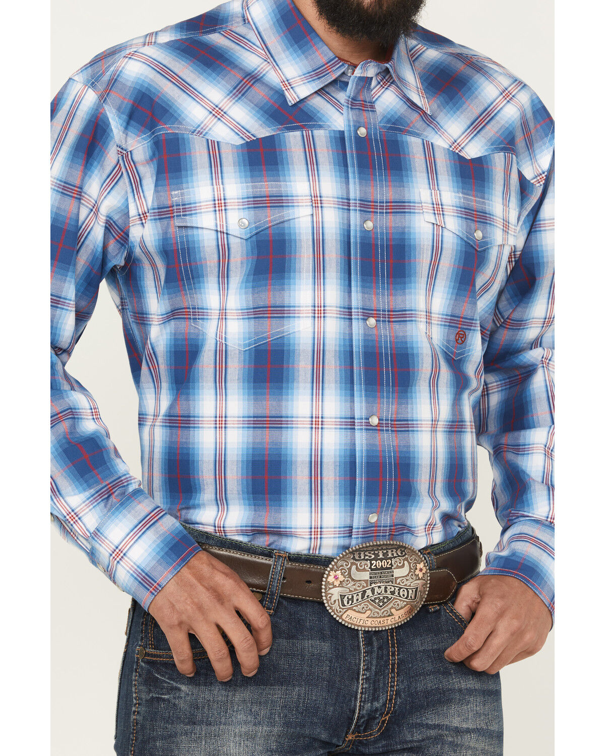 Image #3 - Roper Men's State Fair Plaid Print Long Sleeve Snap Western Shirt, Blue, hi-res