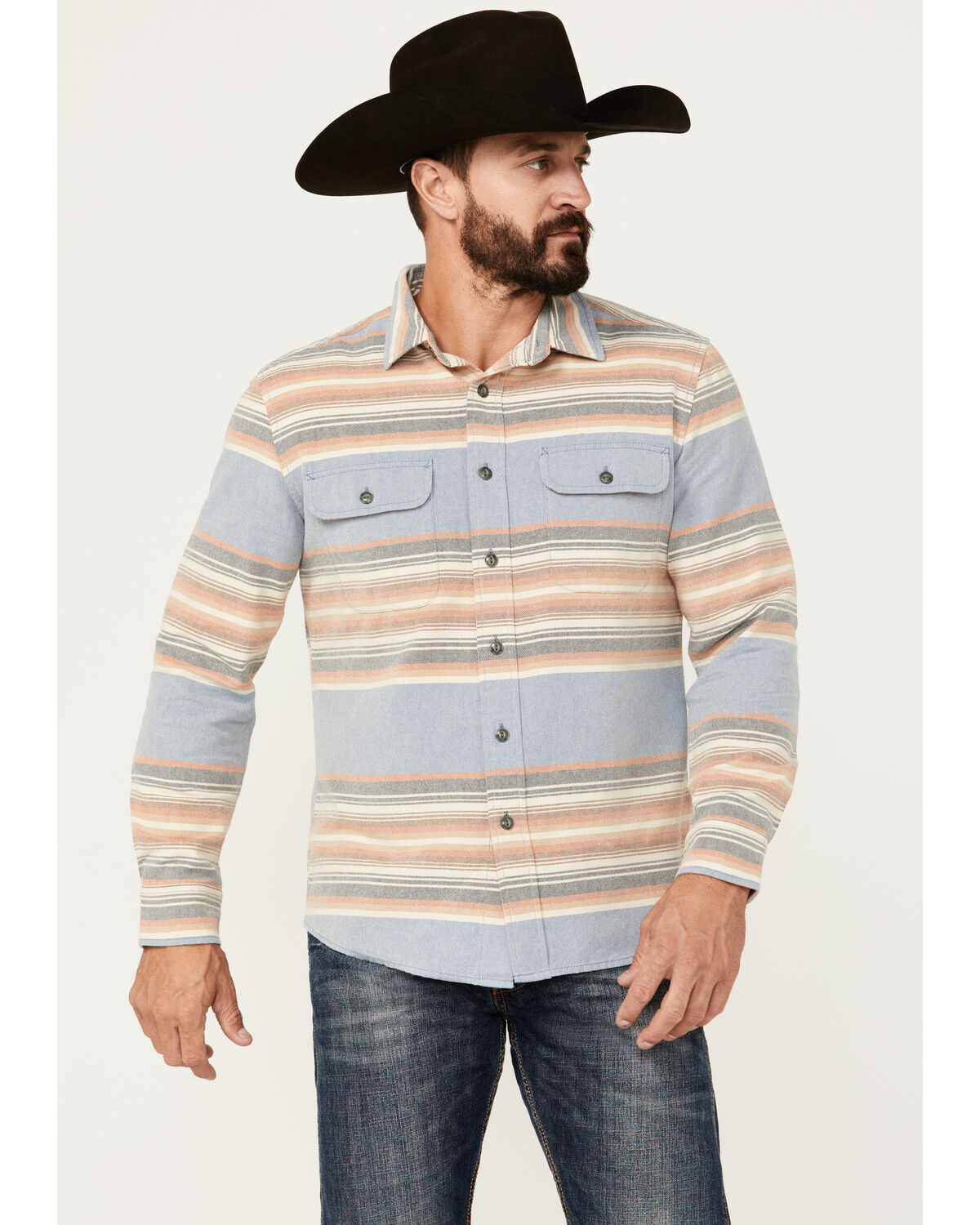 Image #1 - Pendleton Men's Beach Shack Plaid Print Long Sleeve Button-Down Western Shirt, Indigo, hi-res