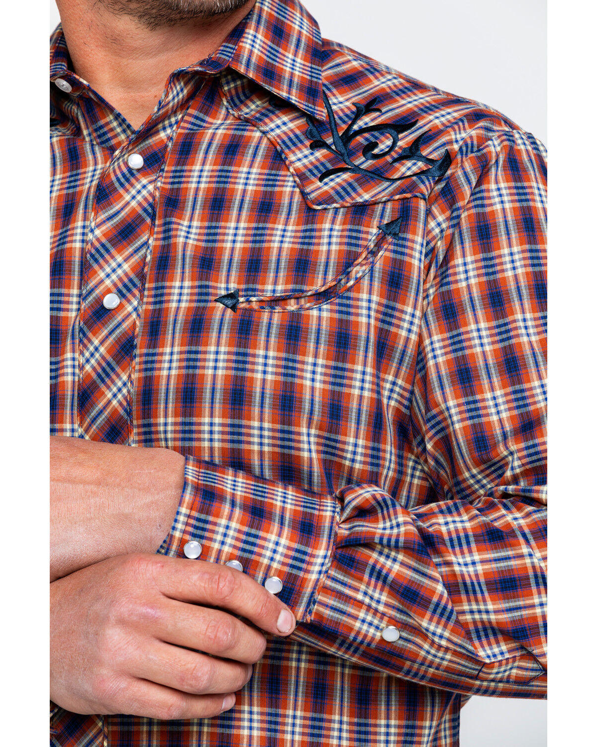 Image #4 - Roper Men's Fancy Small Plaid Embroidered Long Sleeve Western Shirt, , hi-res