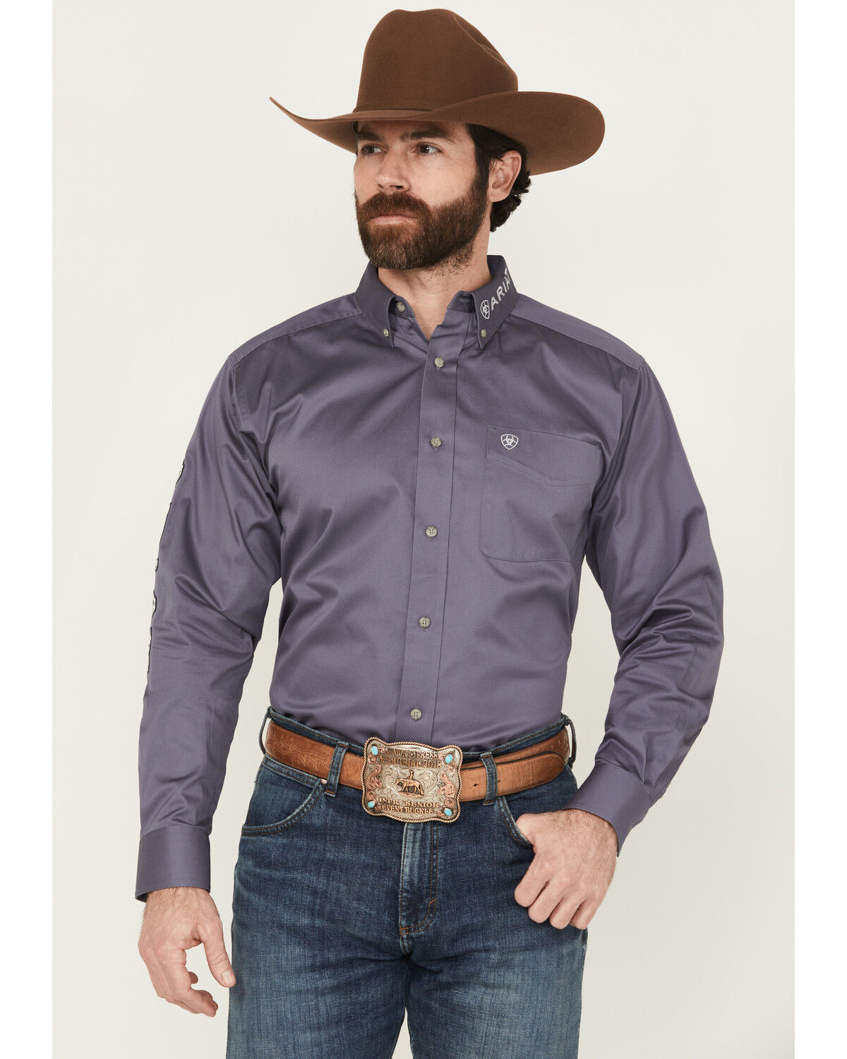 Image #2 - Ariat Men's Team Logo Twill Solid Long Sleeve Button-Down Western Shirt - Big, Charcoal, hi-res