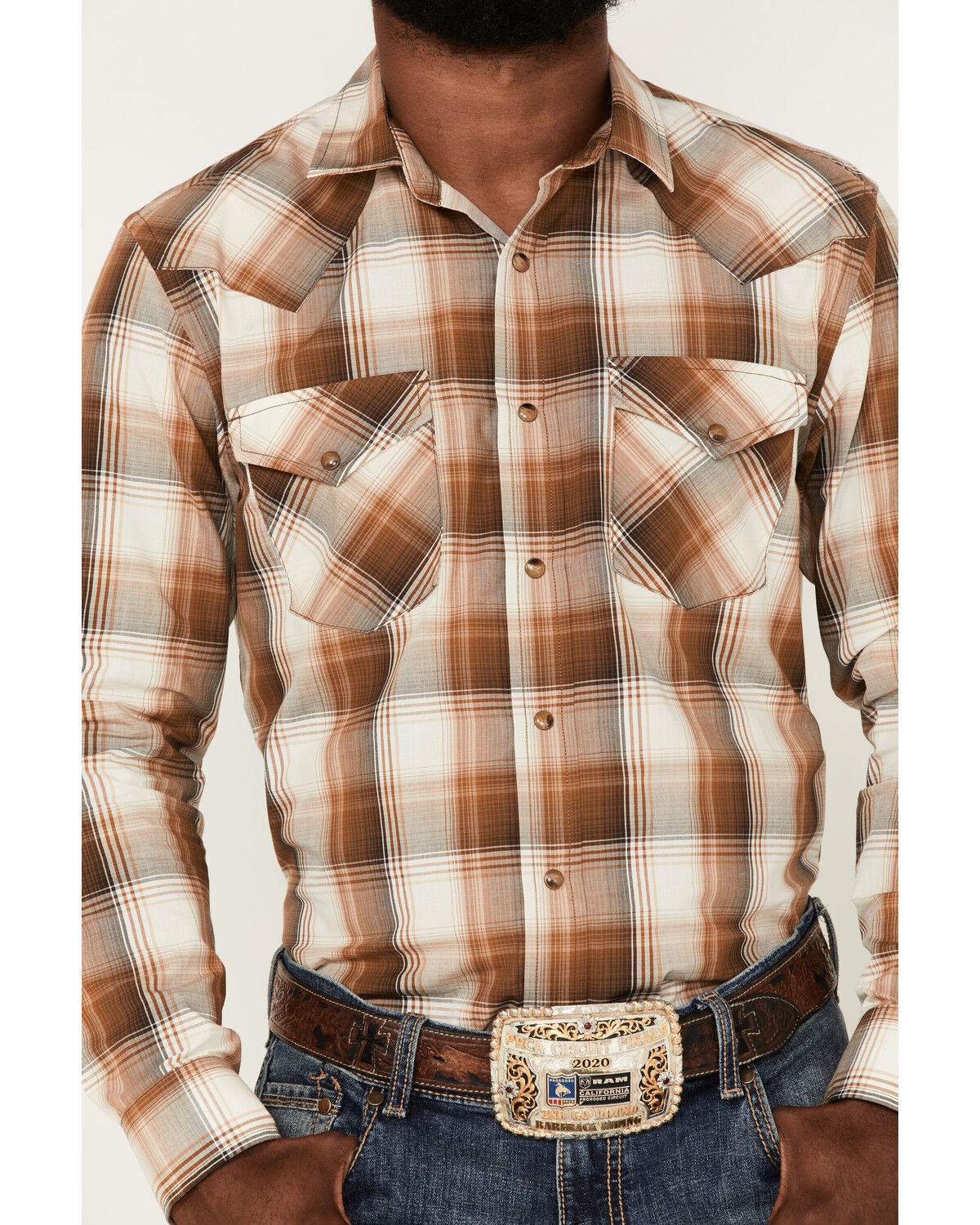 Image #3 - Pendleton Men's Frontier Large Plaid Snap Western Shirt, Brown, hi-res