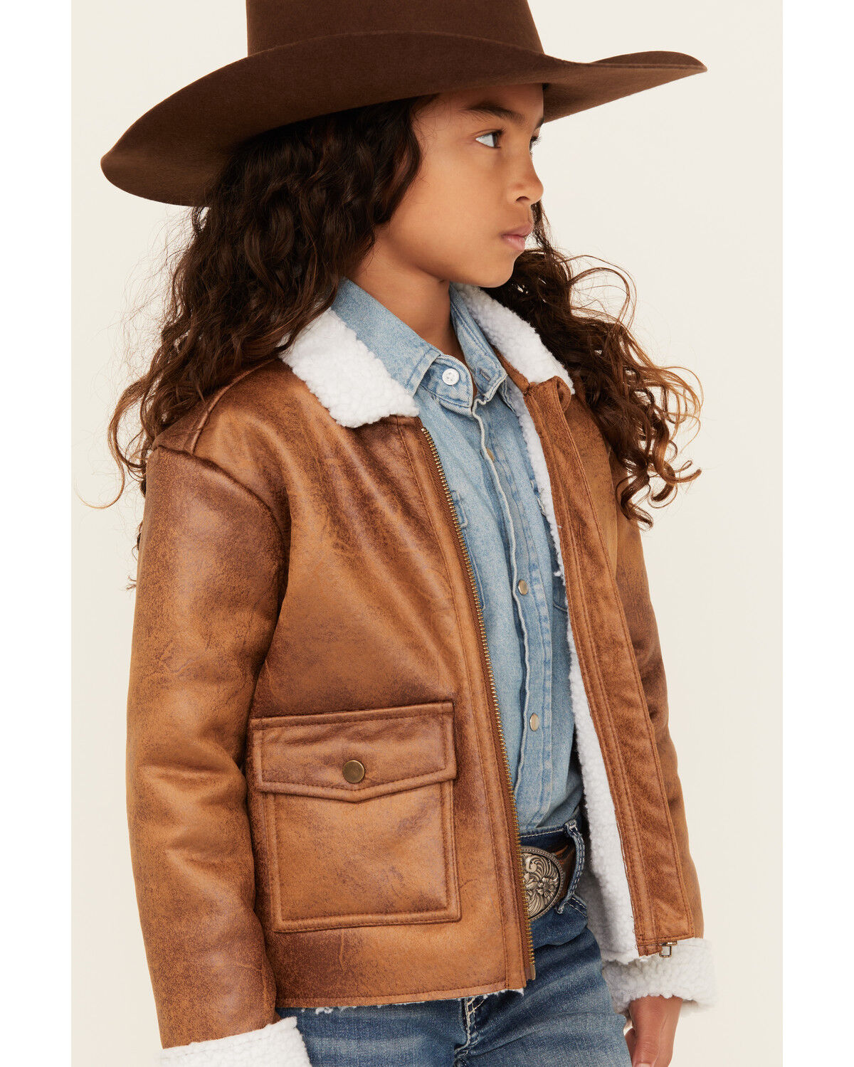 Image #2 - Shyanne Girls' Faux Shearling Cropped Jacket, Chocolate, hi-res
