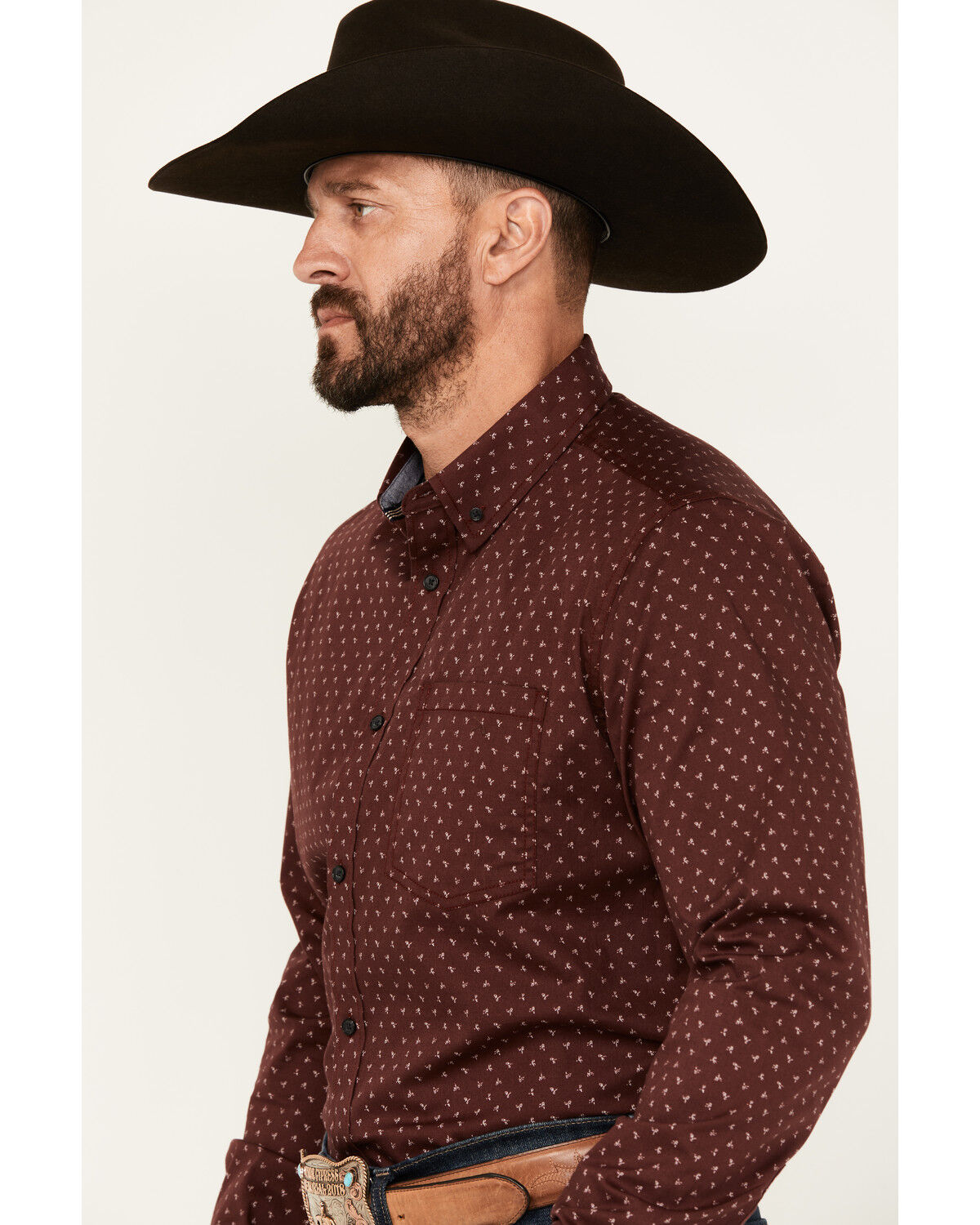 Image #2 - Cody James Men's Williams Mini Floral Print Long Sleeve Button-Down Stretch Western Shirt, Burgundy, hi-res