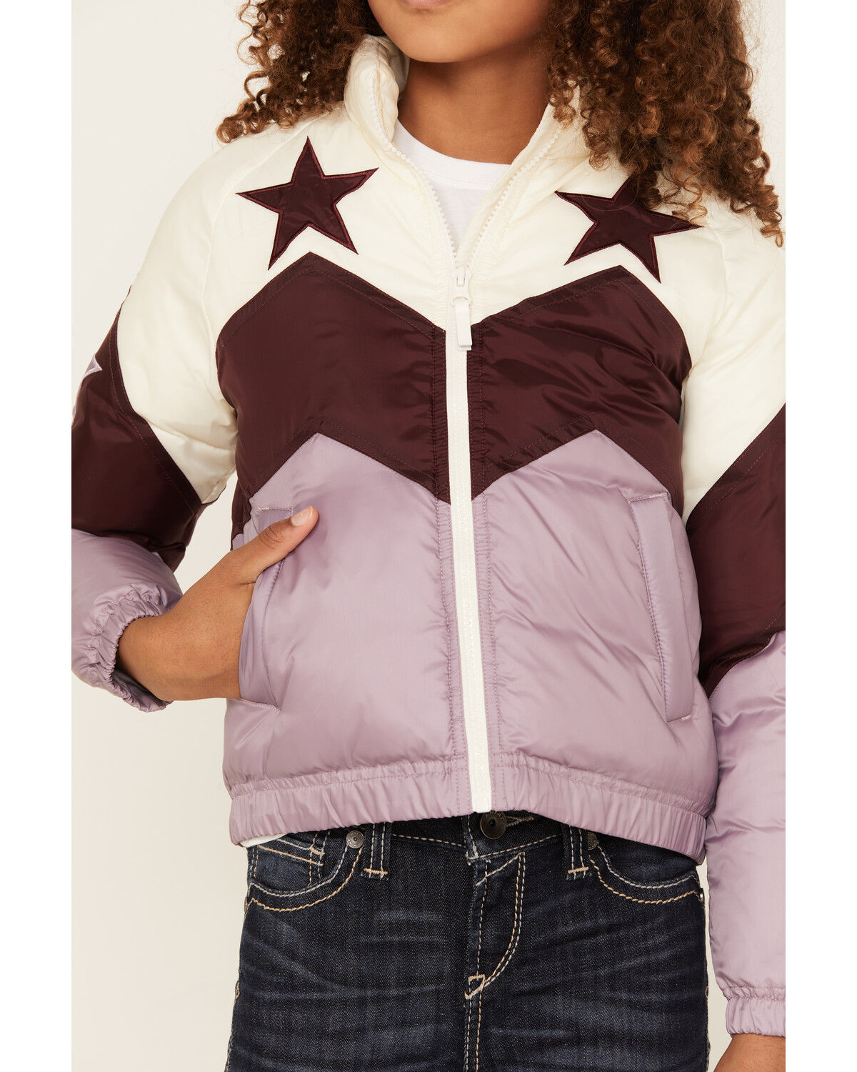 Image #3 - Shyanne Girls' Chevron Color Block Star Jacket, Pink, hi-res
