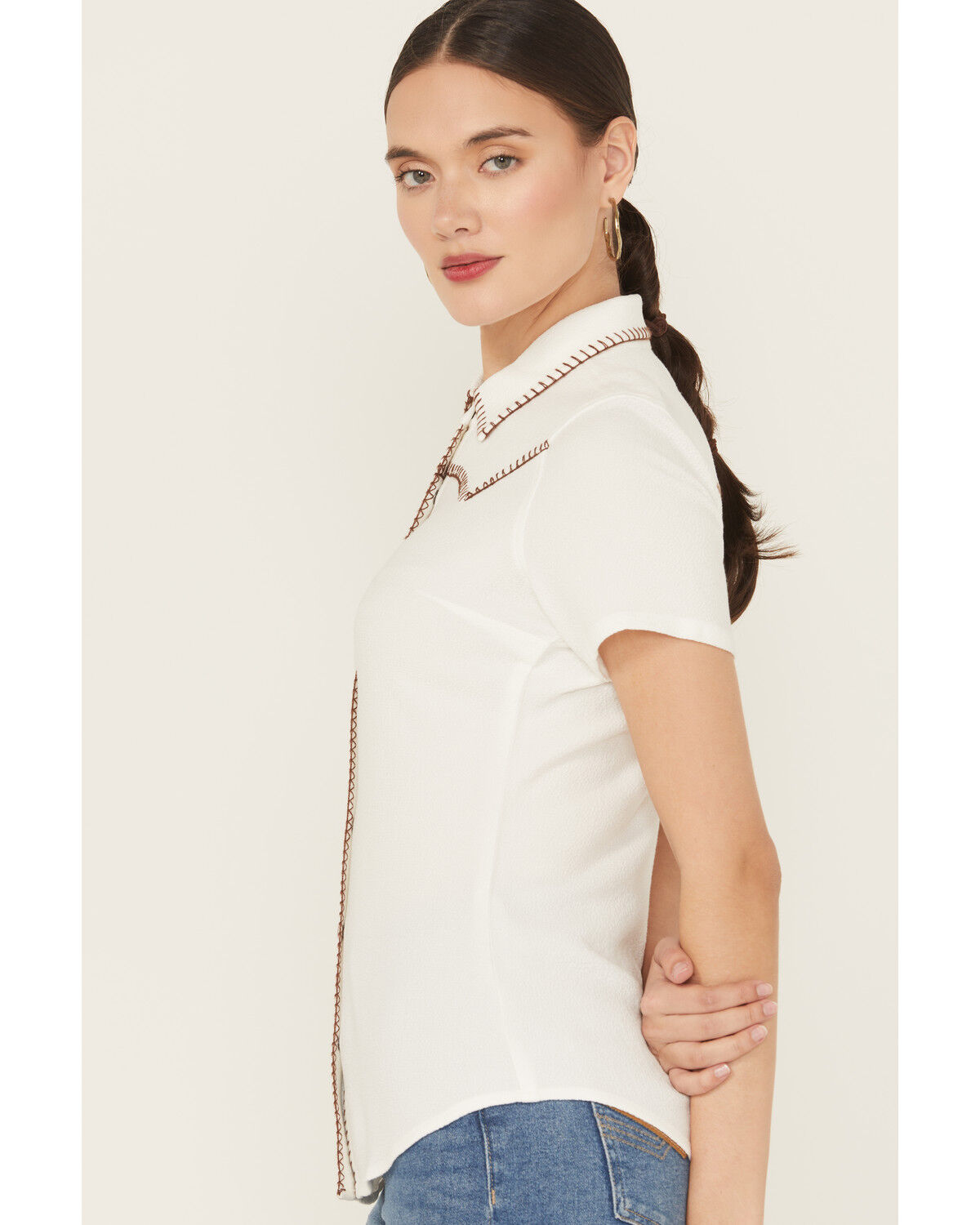 Image #3 - Idyllwind Women's Featherlight Short Sleeve Snap Stretch Western Shirt, Ivory, hi-res