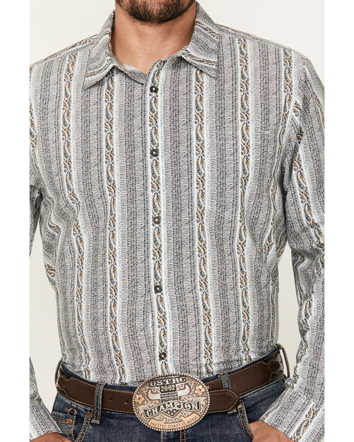 Image #3 - Gibson Trading Co Men's Rough Road Striped Print Long Sleeve Button-Down Western Shirt, White, hi-res