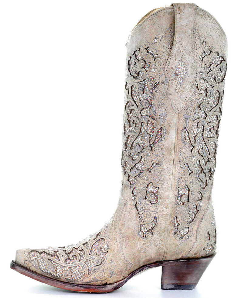 Corral Women's Glitter Inlay and Crystals Wedding Boots - Snip Toe