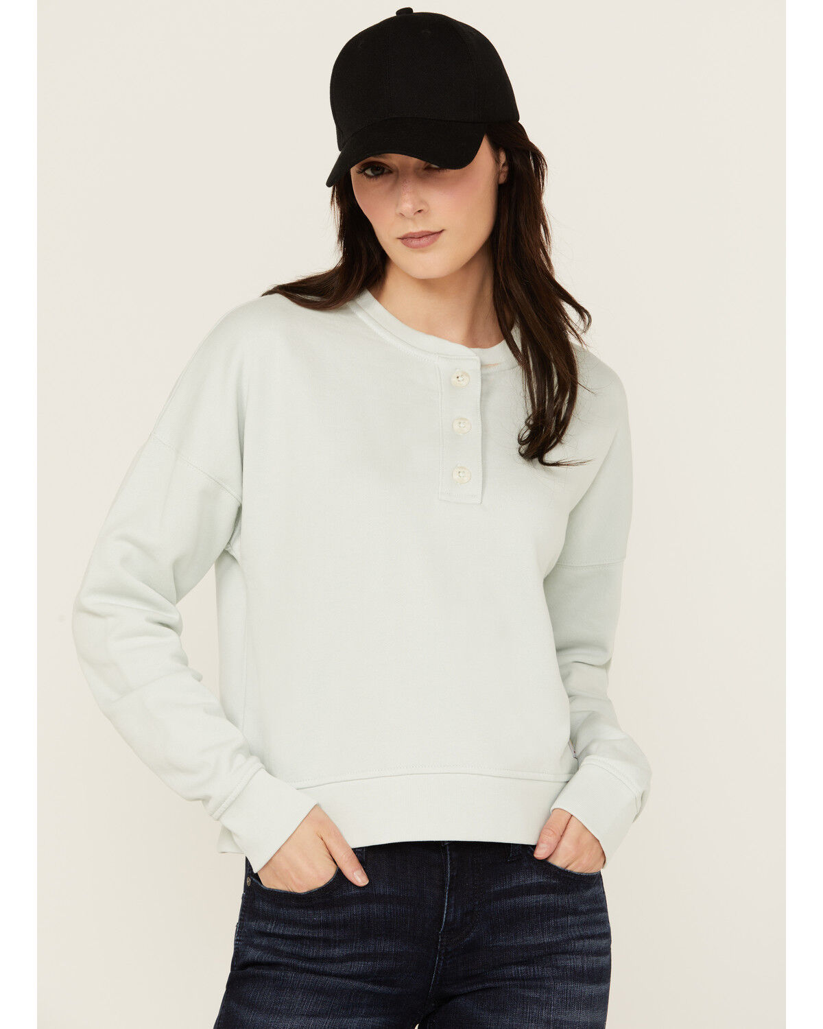 Image #1 - Carhartt Women's Loose Fit Midweight Henley Sweatshirt, Seafoam, hi-res