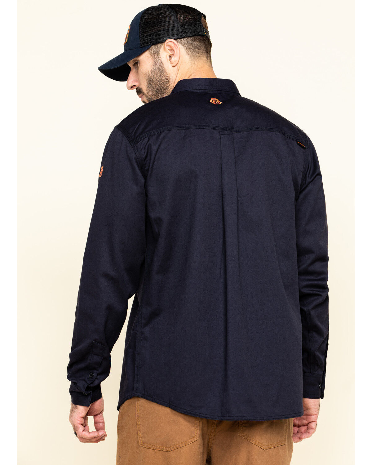 Image #2 - Hawx Men's FR Long Sleeve Button-Down Work Shirt, Navy, hi-res