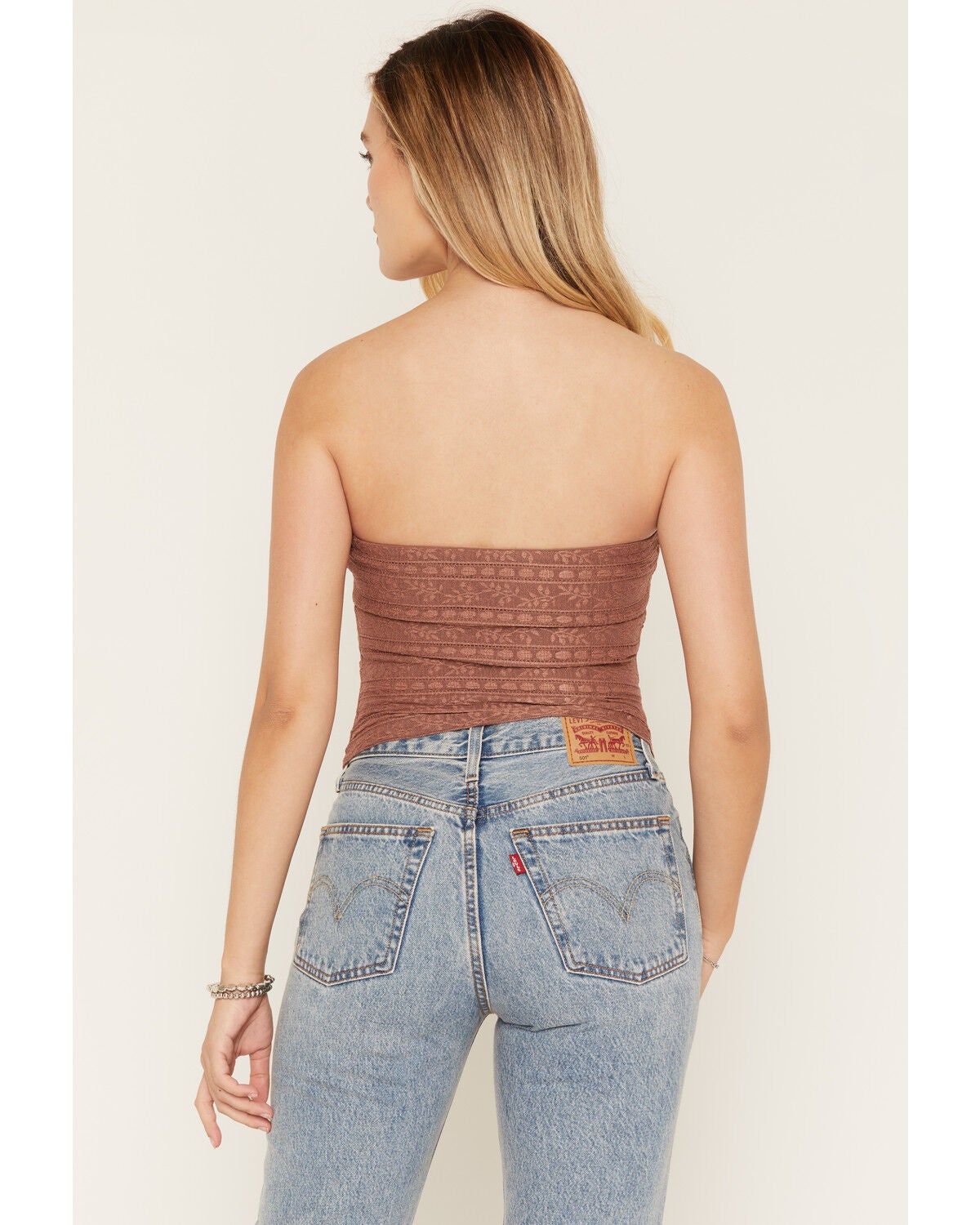 Image #5 - Cleo + Wolf Women's Solid Tie-Front Strapless Shirt, Brown, hi-res