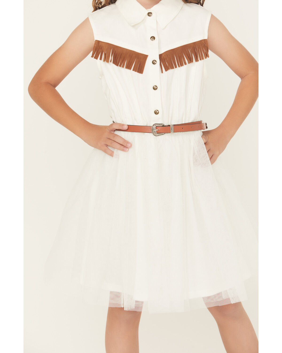 Image #3 - Sugar California Girls' Fringe Tutu Mini Dress, Cream, hi-res
