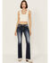 Image #3 - Miss Me Women's Dark Wash Mid Rise Angel Wing Cross Pocket Bootcut Stretch Denim Jeans, Dark Wash, hi-res