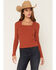 Image #1 - Shyanne Women's Textured Rib Knit Long Sleeve Top, Brown, hi-res