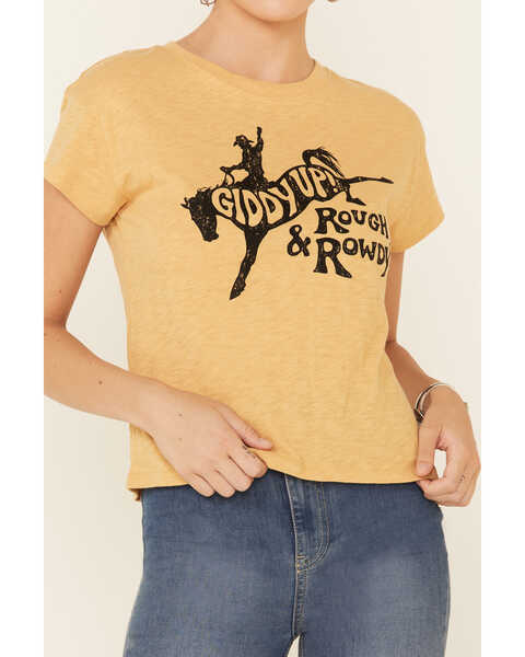 Image #3 - White Crow Women's Giddy Up Rough & Rowdy Graphic Short Sleeve Crop Tee , Dark Yellow, hi-res