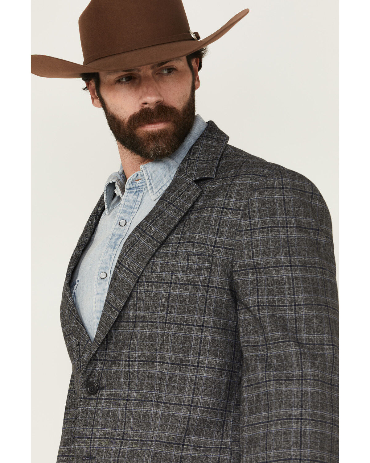 Image #2 - Rock & Roll Denim Men's Plaid Print Button-Down Sport Coat, Charcoal, hi-res