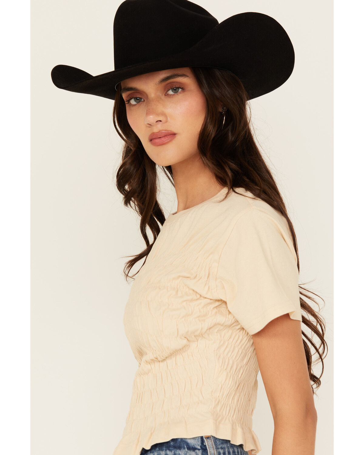 Image #2 - Cleo + Wolf Women's Shirred Short Sleeve Shirt, Oatmeal, hi-res