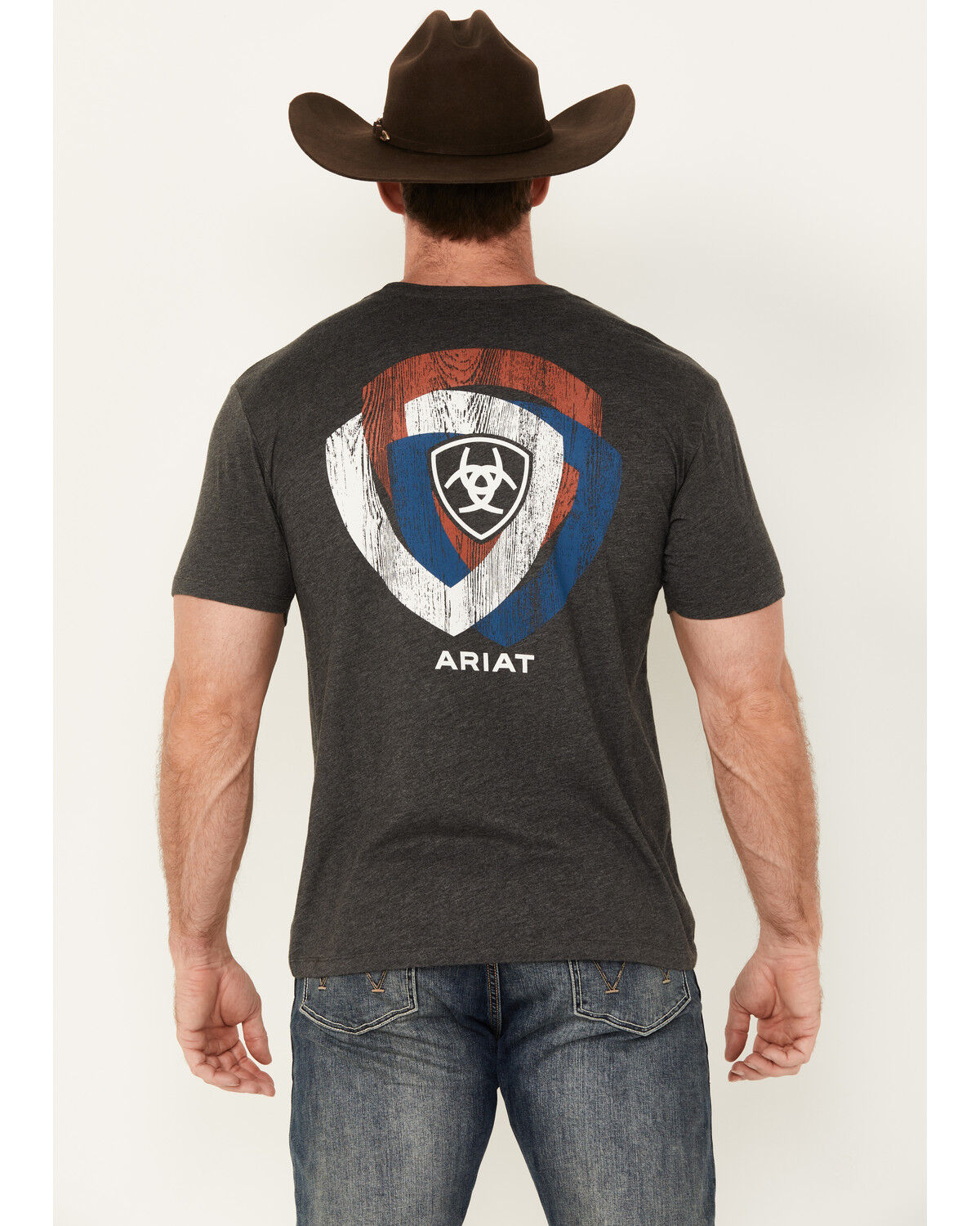 Image #3 - Ariat Men's Wooden Badges Logo Short Sleeve Graphic T-Shirt, Charcoal, hi-res