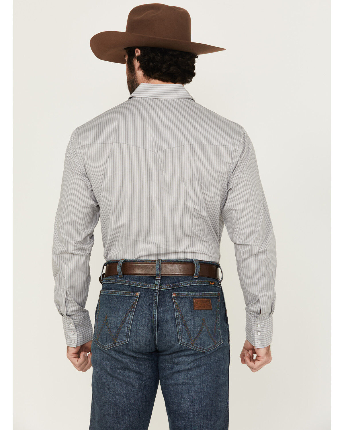 Image #4 - Wrangler Men's Wrinkle Resistant Striped Long Sleeve Snap Stretch Western Shirt, Grey, hi-res