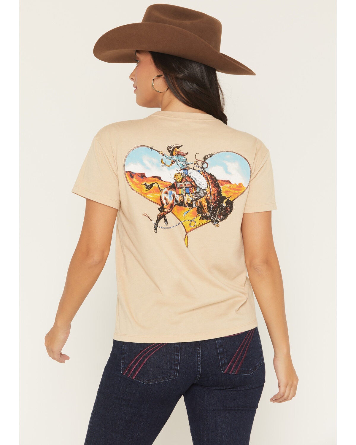 Image #1 - Hooey Women's Heart Cowboy Short Sleeve Graphic Tee, Tan, hi-res