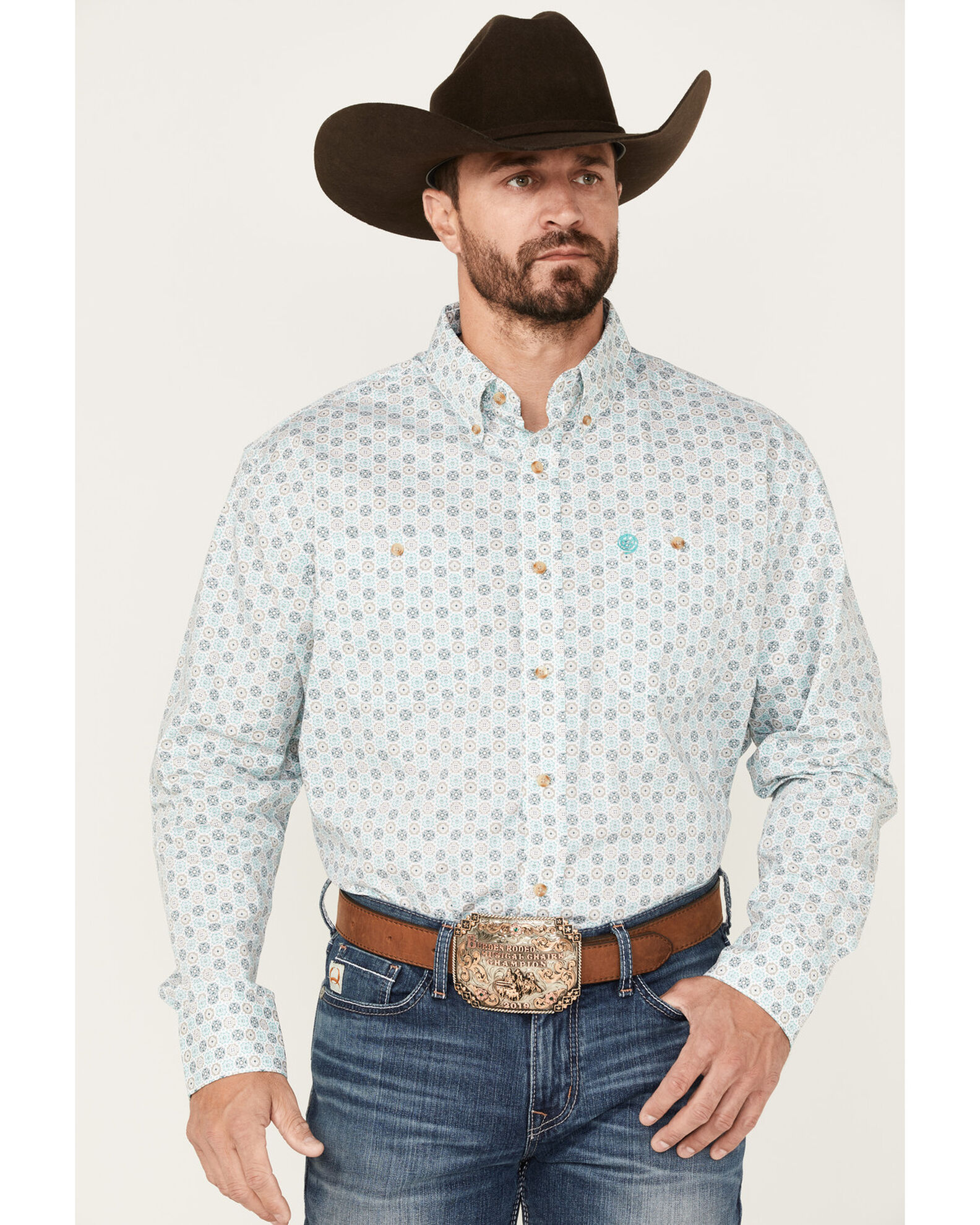 George Strait by Wrangler Men s Geo Print Long Sleeve Button Down
