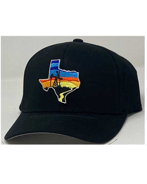 Oil Field Hats Men's Texas Oil Sunset Patch Solid-Back Ball Cap - Black , Black, hi-res