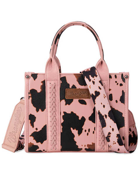 Wrangler Women's Cow Print Concealed Carry Crossbody Tote, Pink, hi-res