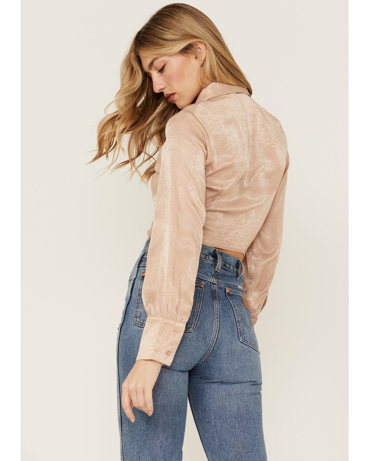 Image #3 - Lush Women's Satin Cinch Front Blouse, Blush, hi-res