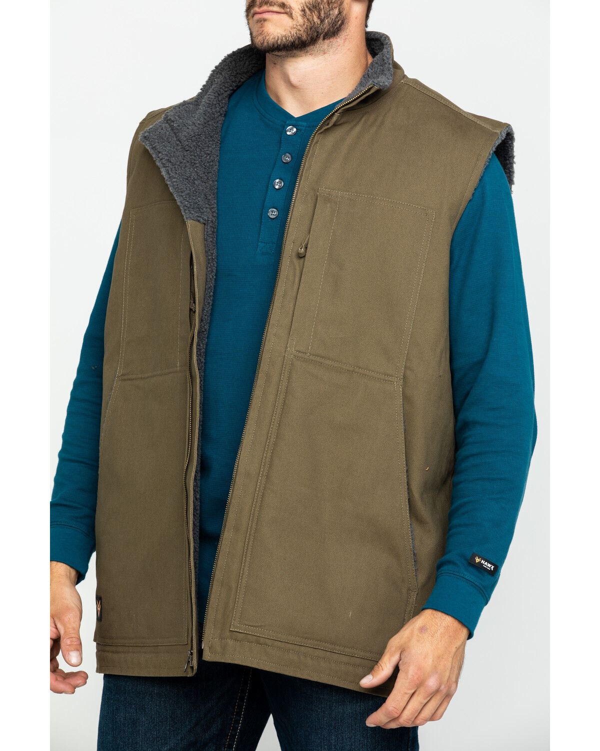 Image #4 - Hawx Men's Olive Canvas Sherpa Lined Work Vest, Olive, hi-res