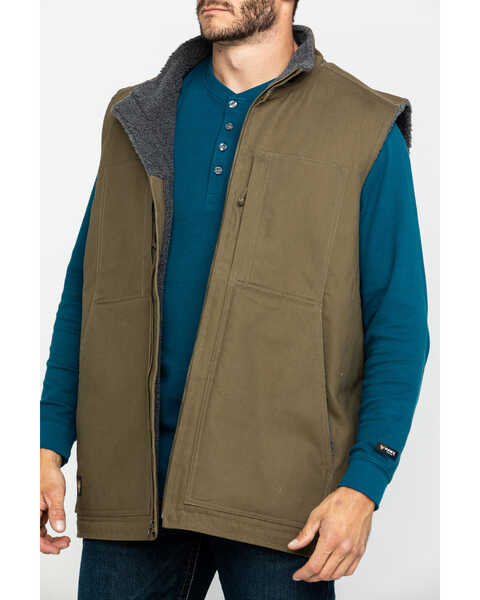 Hawx Men's Olive Canvas Sherpa Lined Work Vest , Olive, hi-res
