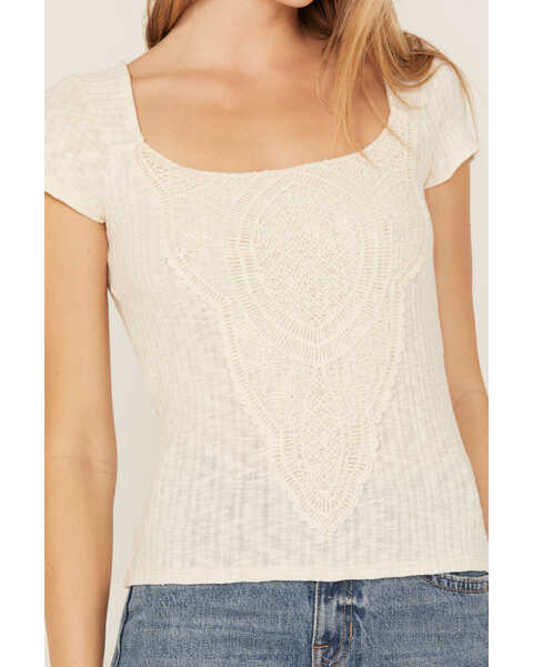 Image #3 - Wild Moss Women's Crochet Ribbed Knit Top, Ivory, hi-res