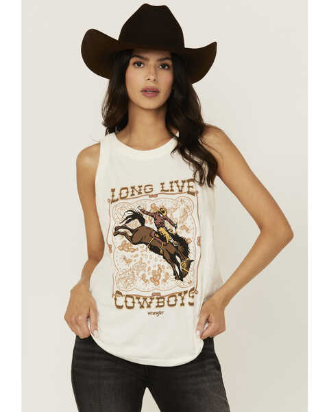 Wrangler Women's Long Live Cowboys Graphic Tank , White, hi-res