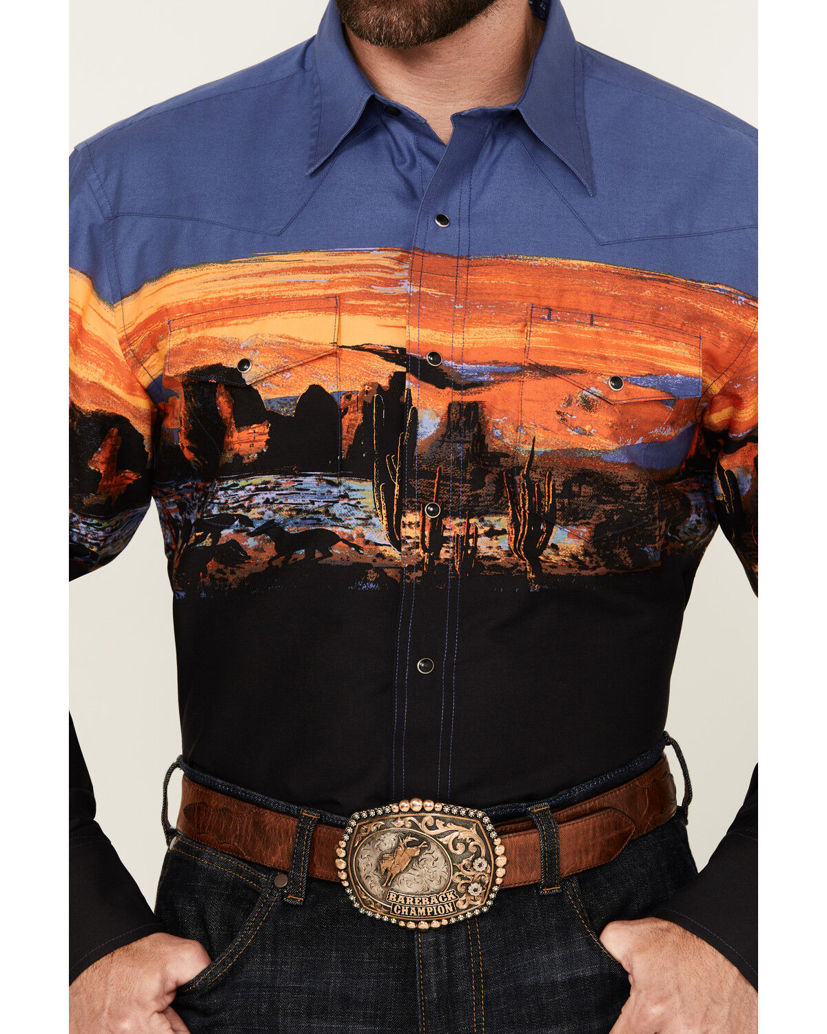 Image #3 - Wrangler Men's Checotah Border Print Long Sleeve Snap Western Shirt, Multi, hi-res
