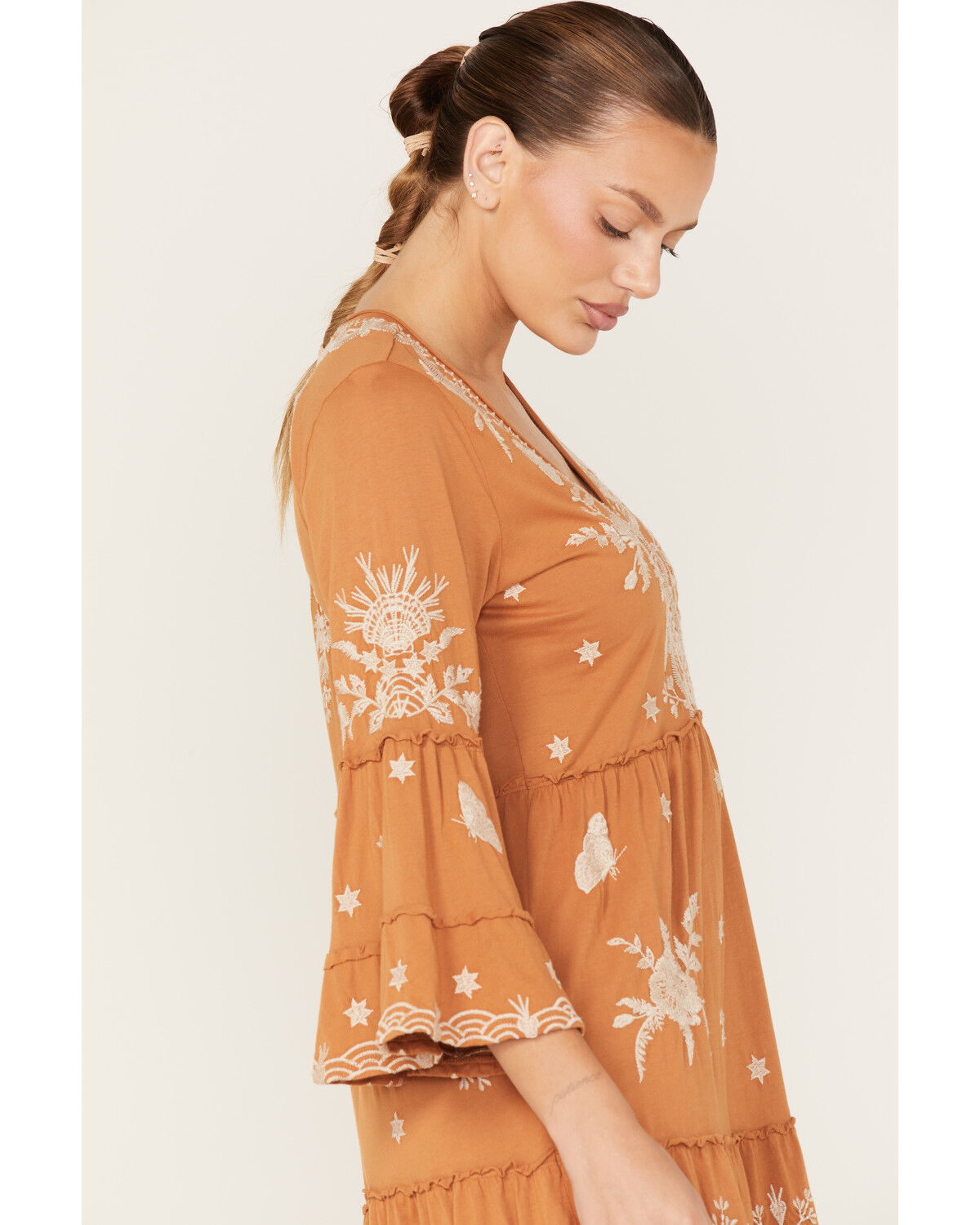 Image #2 - Johnny Was Women's Arzella Floral Embroidered Knit Easy Tiered Mini Dress, Rust Copper, hi-res