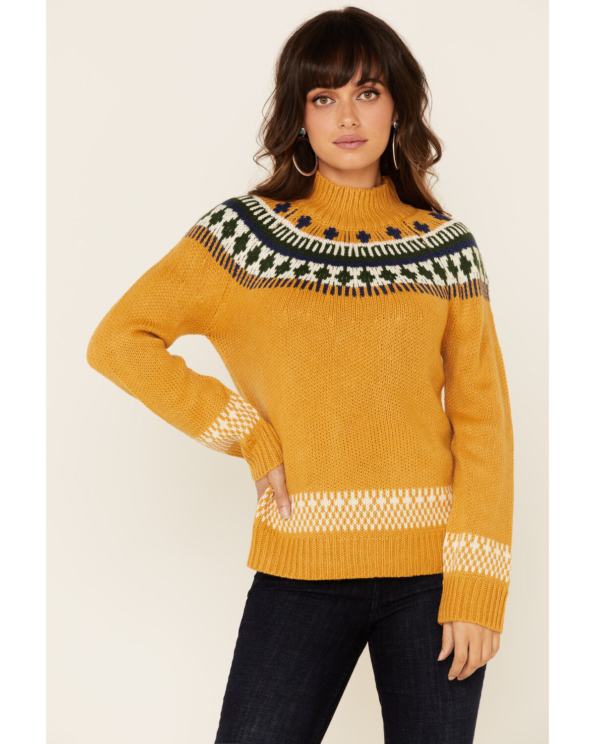 mustard mock neck top