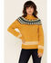 Hem & Thread Women's Mustard Jacquard Mock Neck Sweater , Mustard, hi-res