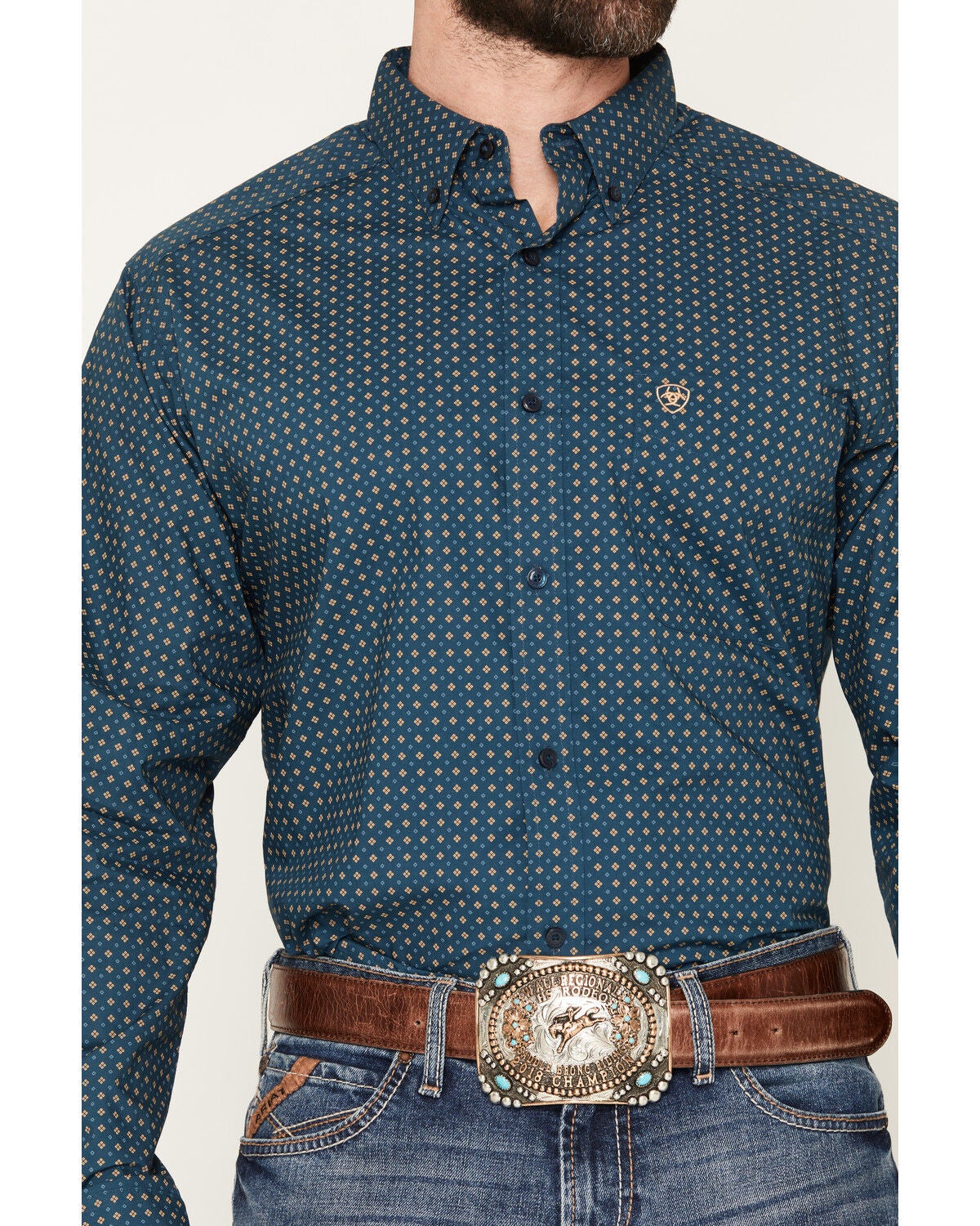 Image #3 - Ariat Men's Lovato Geo Print Long Sleeve Button-Down Western Shirt - Big, Teal, hi-res