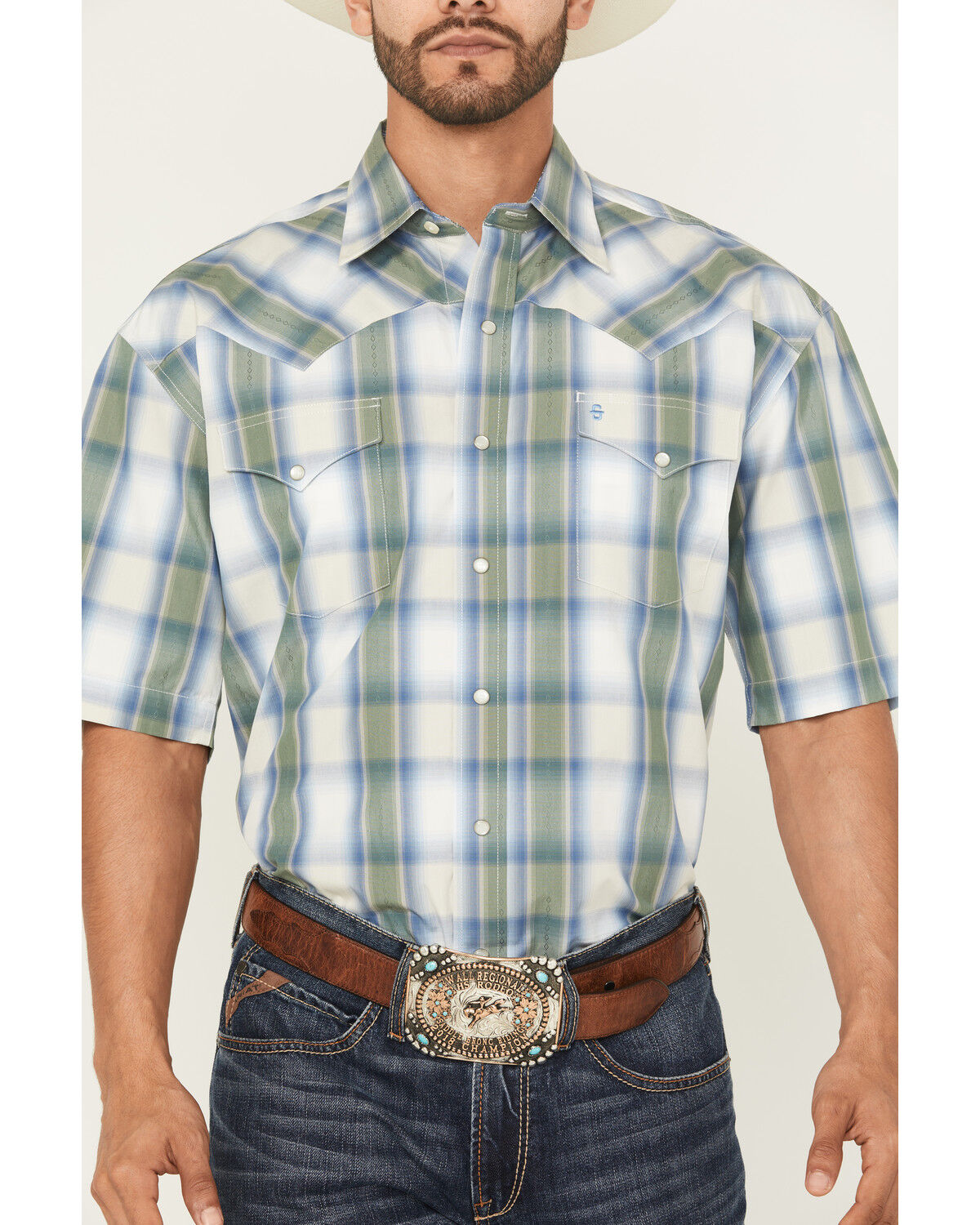 Image #3 - Stetson Men's Plaid Print Short Sleeve Snap Western Shirt, Blue, hi-res