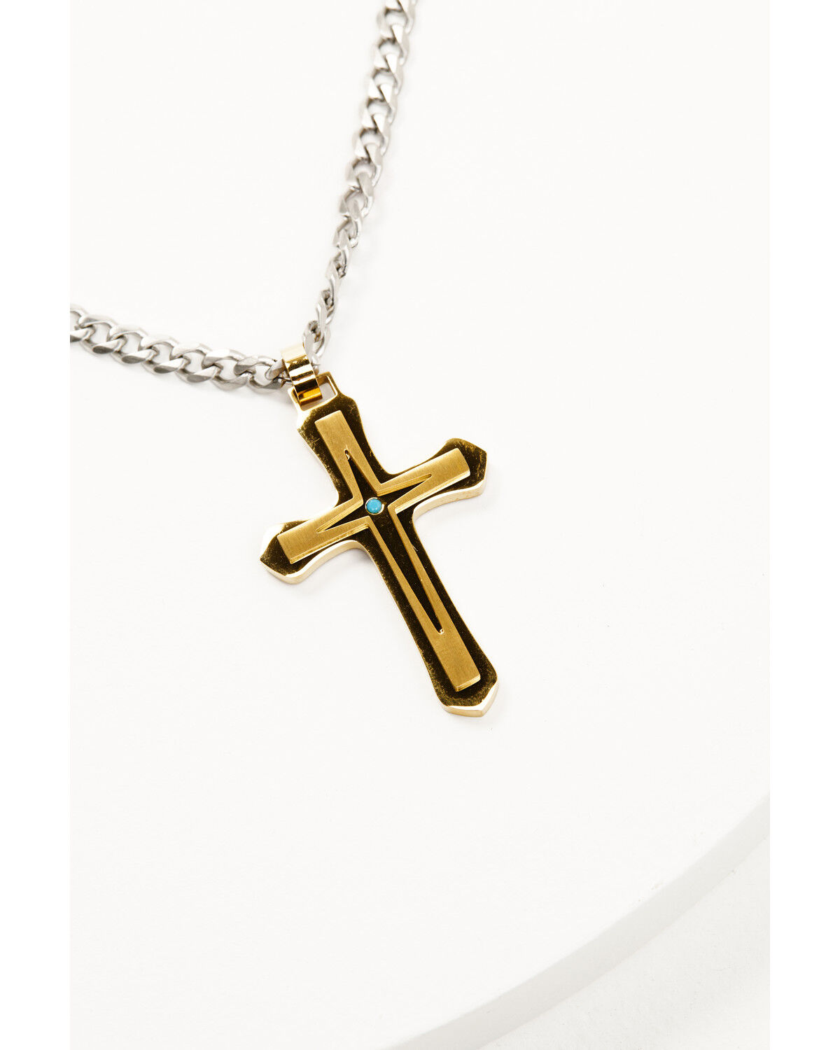Image #3 - Cody James Men's Gold Cross Turquoise Inlay Necklace, Yellow, hi-res