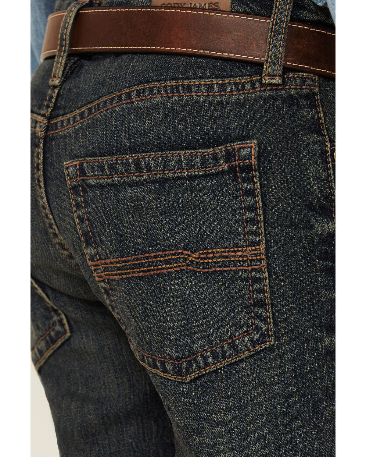 Image #4 - Cody James Boys' Barn Sour Dark Wash Slim Stretch Straight Jeans, Dark Wash, hi-res