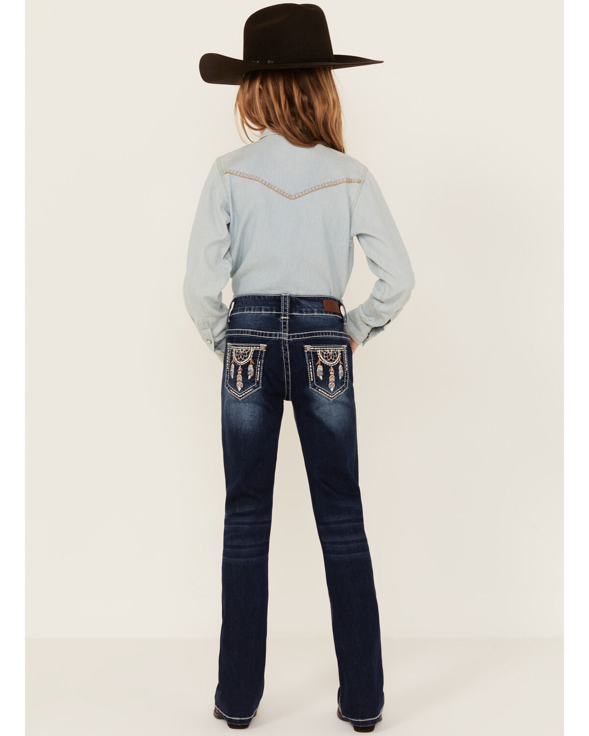 Shyanne Girls' Dreamcatcher Pocket Bootcut Jeans, Blue, hi-res