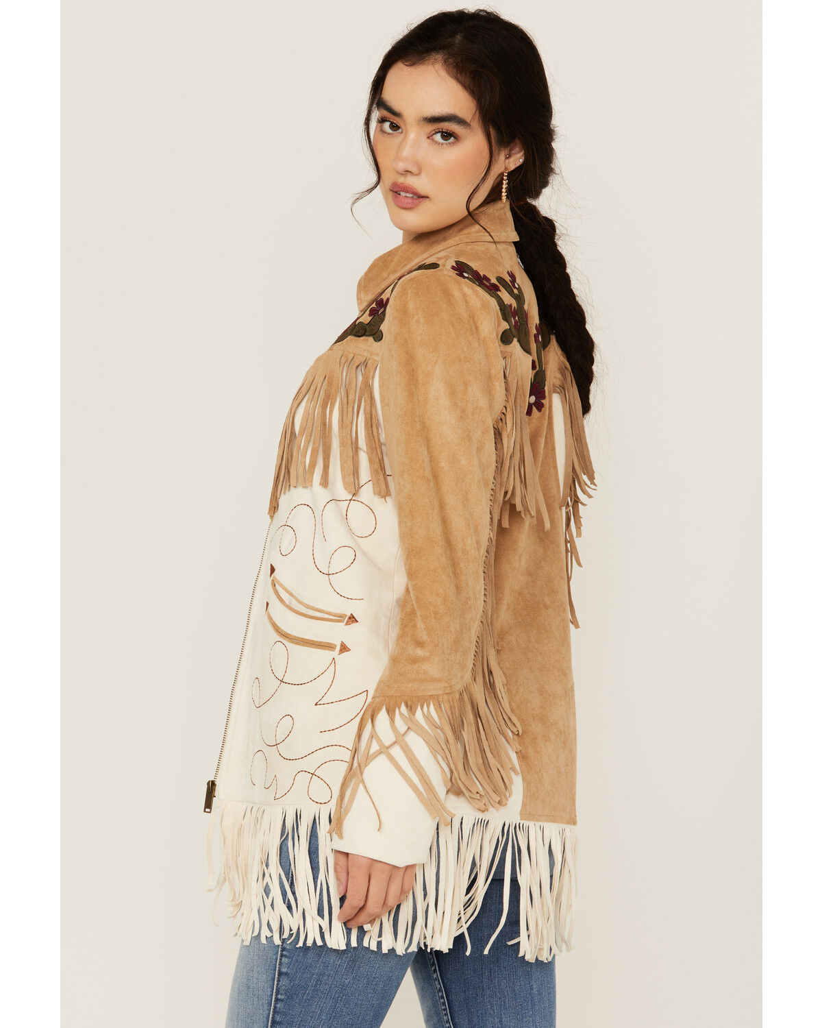 Image #4 - Powder River Outfitters Women's Faux Suede Fringe Jacket, Tan, hi-res