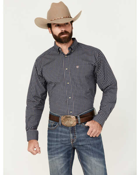 Ariat Men's Pro Series Tate Plaid Print Long Sleeve Button-Down Western Shirt , Dark Blue, hi-res
