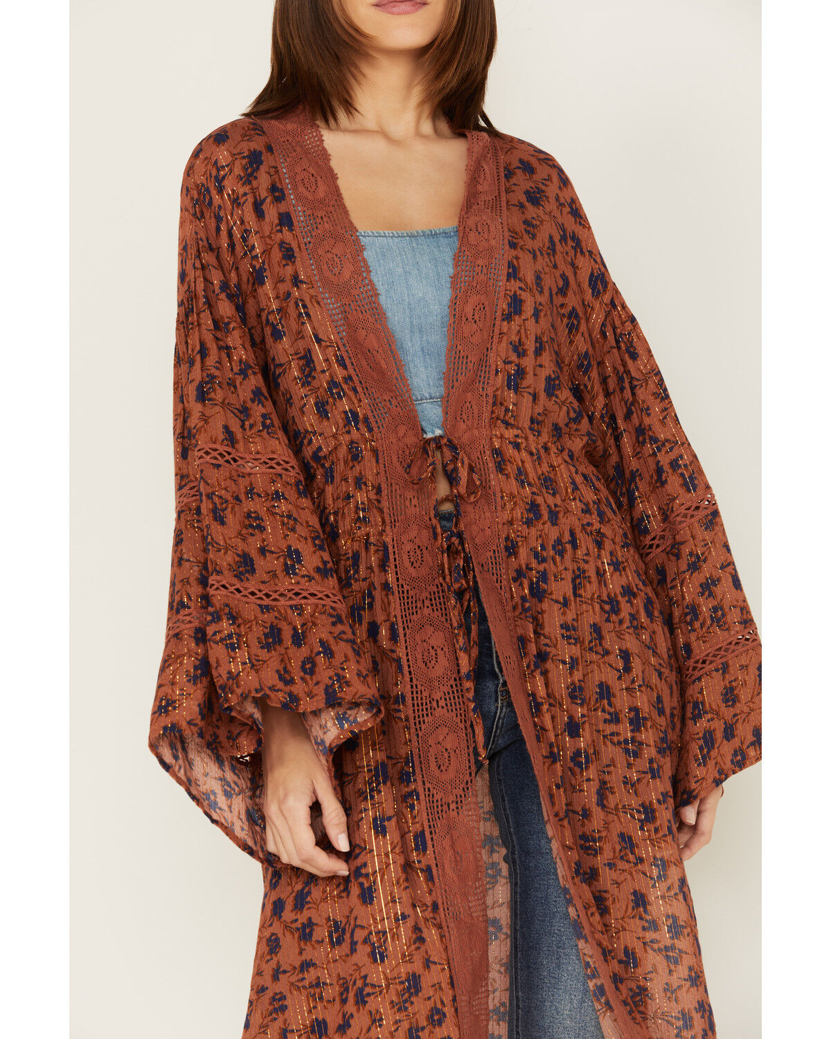 Image #3 - Jen's Pirate Booty Women's Floral Print Wildflower Trinity Kimono, Rust Copper, hi-res