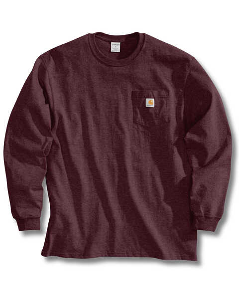 Image #1 - Carhartt Men's Loose Fit Heavyweight Long Sleeve Logo Pocket Work T-Shirt - Big & Tall, Port, hi-res