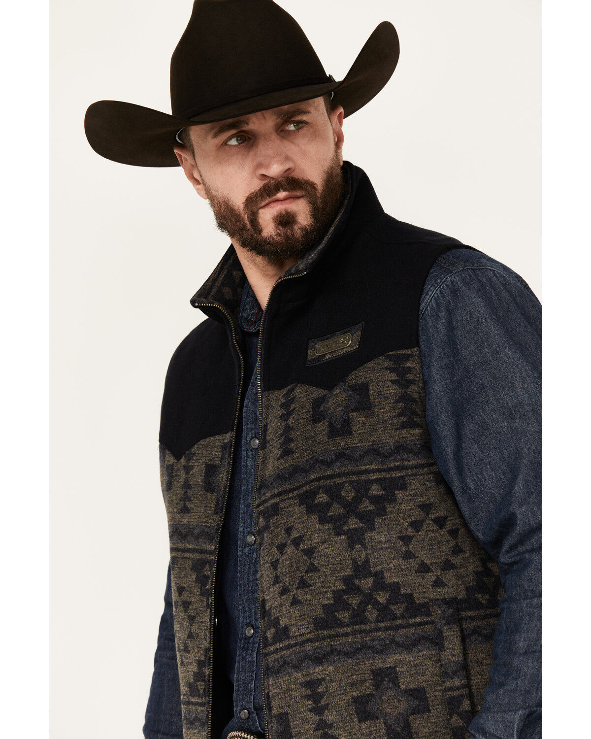 Image #2 - Cinch Men's Southwestern Print Concealed Carry Vest, Navy, hi-res