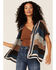 Image #1 - Panhandle Women's Stripe Knit Hoodie Kimono, Coffee, hi-res